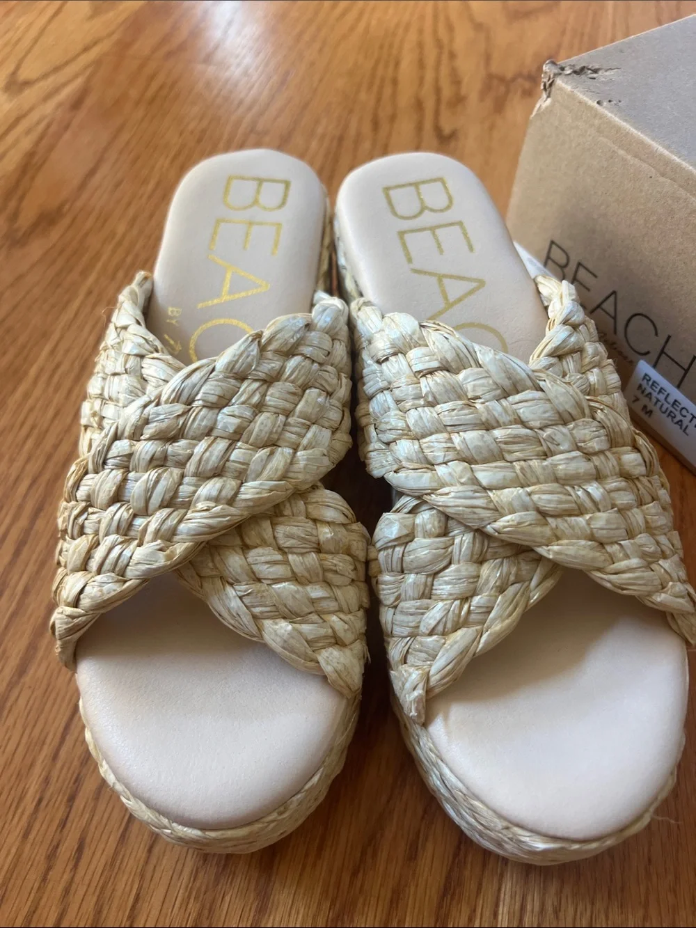 Beach by Matisse Natural Woven Rafia Braided Platform Slide Sandals 7 New in Box - Picture 4 of 8